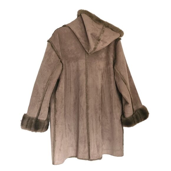 Dennis Basso Reversible Washable Faux Shearling Hooded Coat Tan -1X - EUC - Picture 3 of 9